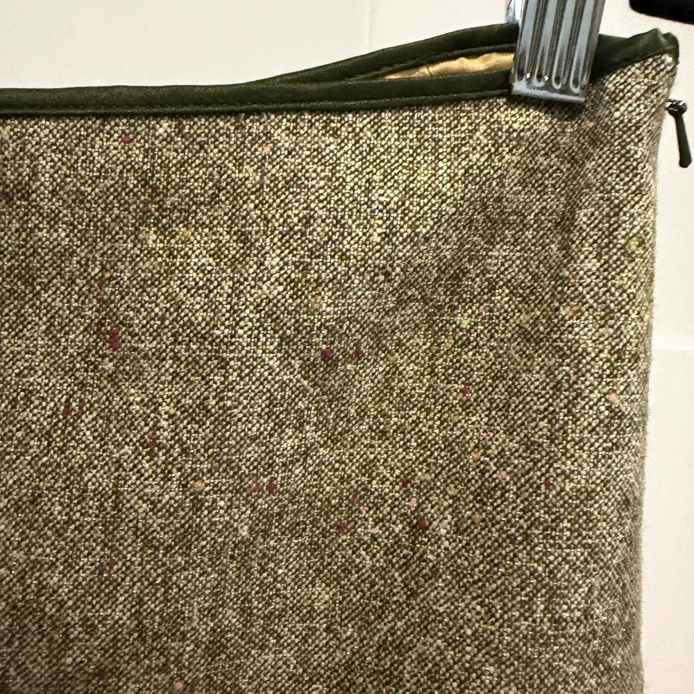 Vtg Laundry by Shelli Segal Olive Wool Blend Pencil Skirt Women's 8 Gold Glitter